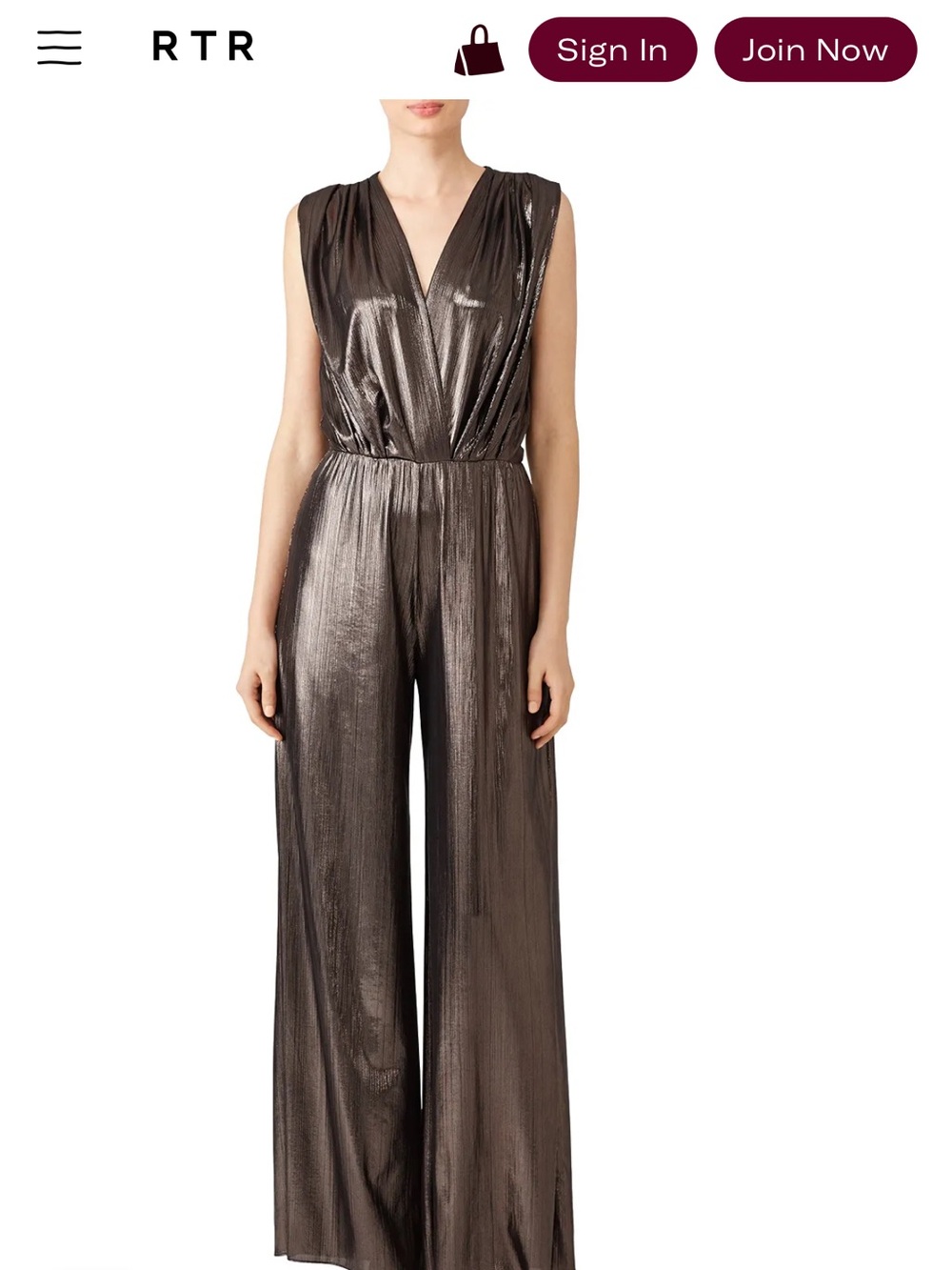 Amanda Uprichard Metallic Bronze Sleeveless V-Neck Wide-Leg Jumpsuit Medium